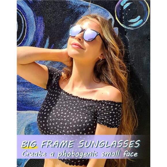 womens polarized square sunglasses mirrored uv protection trendy fashion shades - Picture 2 of 7